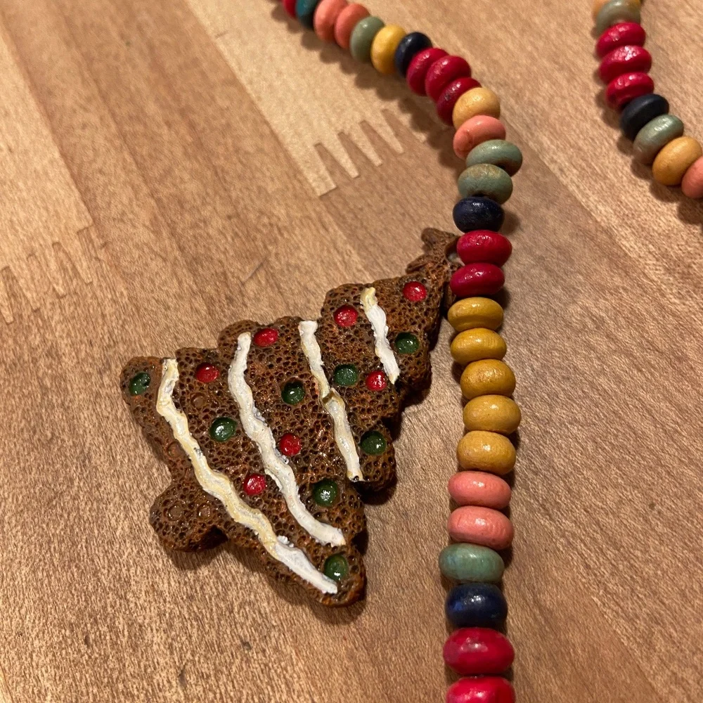 Vintage 8ft Gingerbread Beaded Christmas Garland Primitive Decor